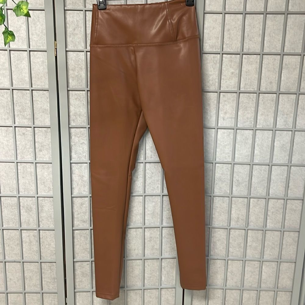 Design Lab Faux Leather Leggings, in Tan, Size Small.
